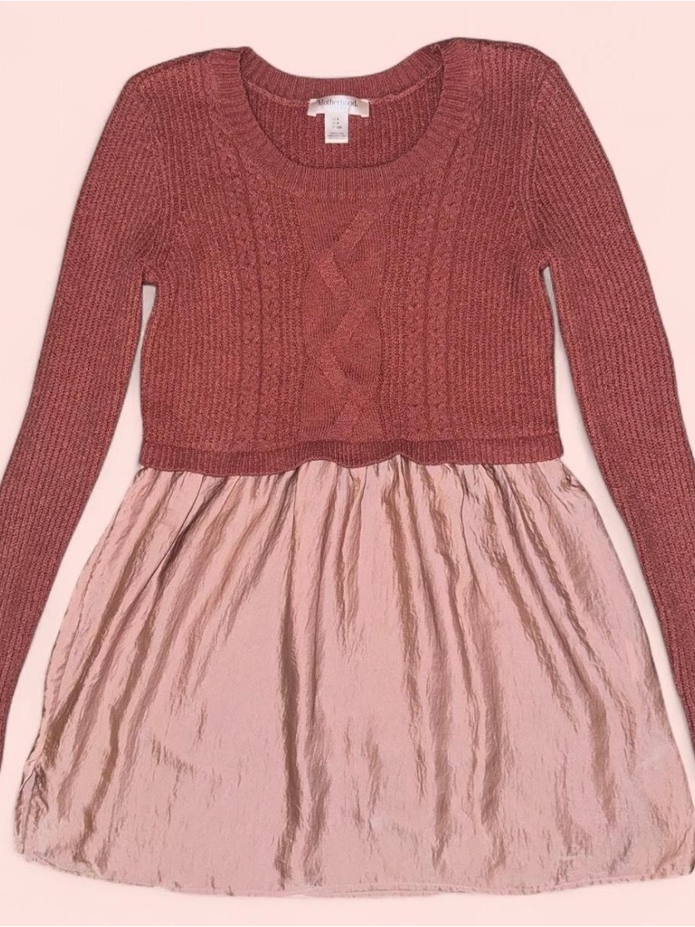 Pink Cable Knit Babydoll Sweater Dress Tunic Motherhood Maternity